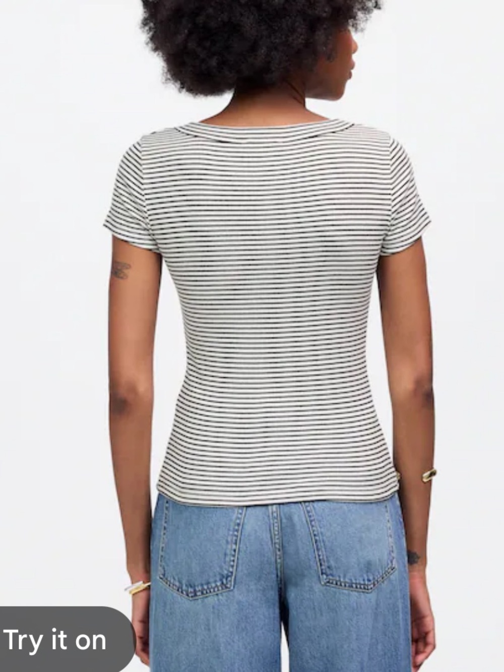 Madewell Black & White Narrow-Stripe Ribbed Scoop Tee